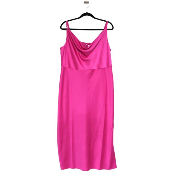 BHLDN Anthropologie Cali Satin Cowl-Neck Midi Slip Dress Pink Raspberry Size 16W - Picture 1 of 7